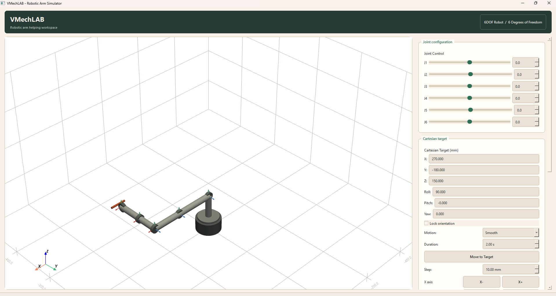 Robotic arm simulator screenshot